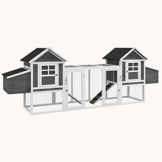 123" Dual Chicken Coop with Garden Bed, Large Hen House, Nesting Boxes, Dark Gray