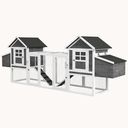 123" Dual Chicken Coop with Garden Bed, Large Hen House, Nesting Boxes, Dark Gray