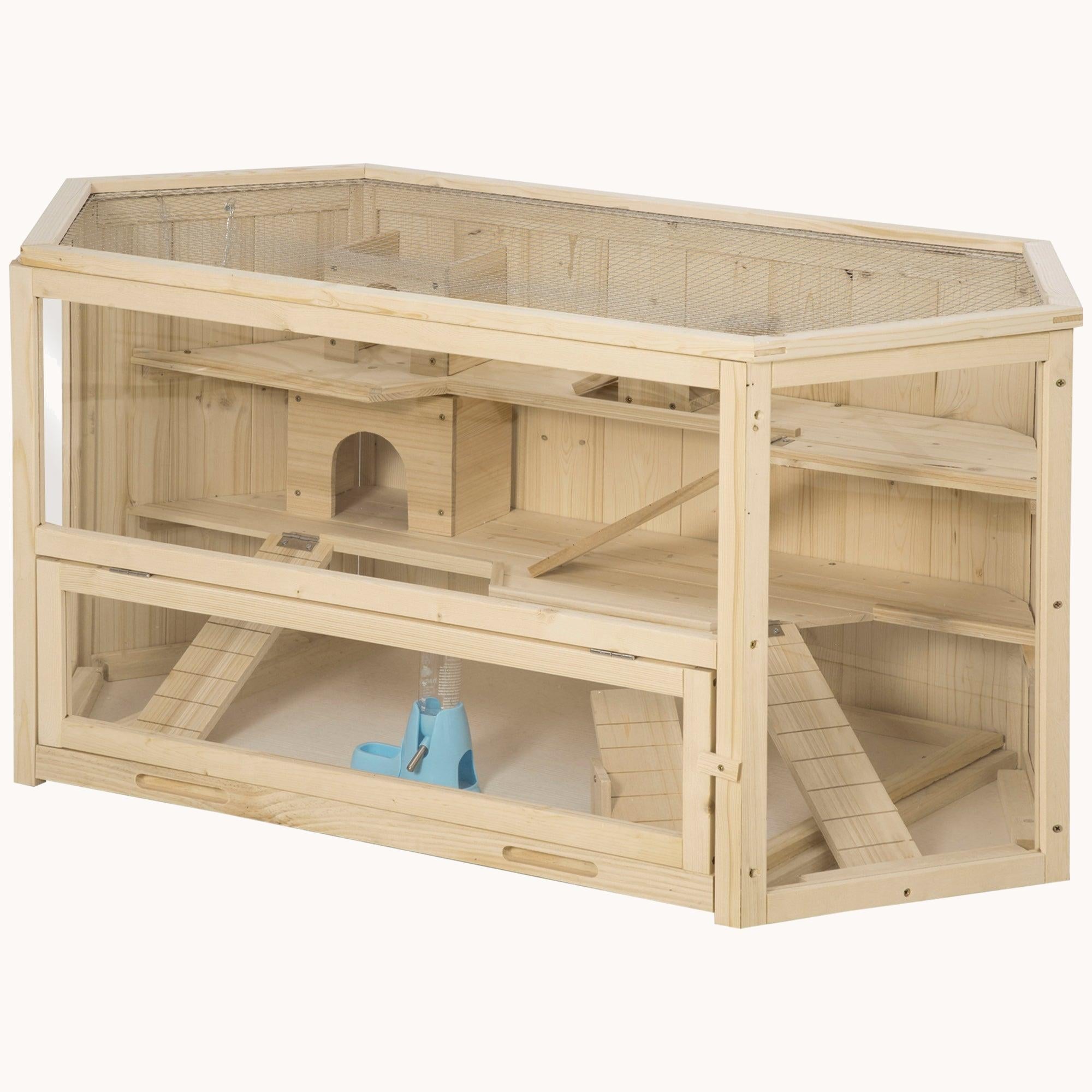 Panorama Natural Hamster Habitat Wide Hexagon 3-Tier Design 45.25" x 23.5" x 21.75"