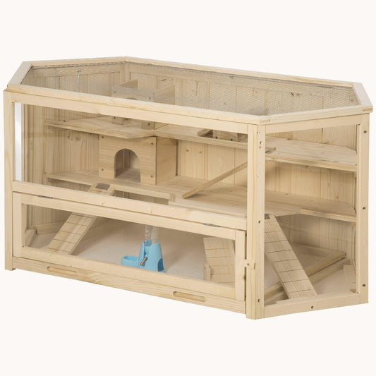 Panorama Natural Hamster Habitat Wide Hexagon 3-Tier Design 45.25" x 23.5" x 21.75"