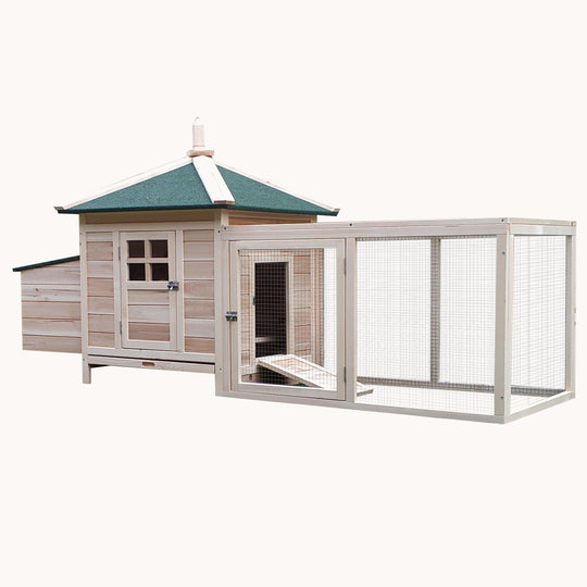 77" Wooden Chicken Coop, Outdoor Hen House with Ramp Natural