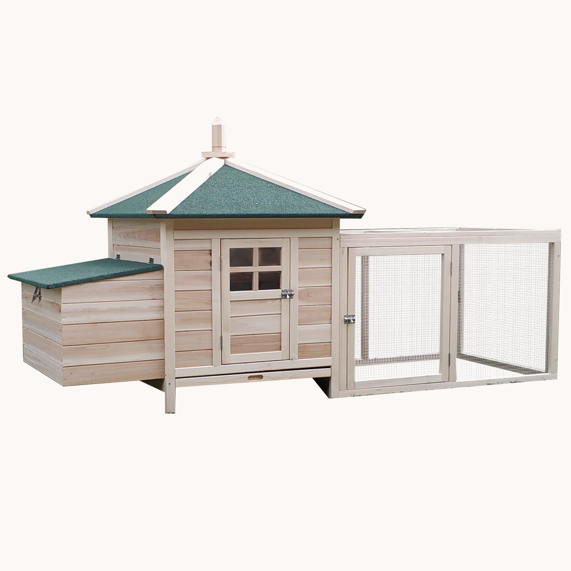 77" Wooden Chicken Coop, Outdoor Hen House with Ramp Natural