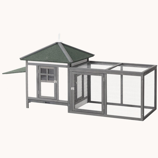 77" Wooden Chicken Coop, Outdoor Hen House with Ramp, Gray