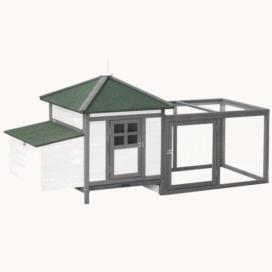 77" Wooden Chicken Coop, Outdoor Hen House with Ramp, Gray