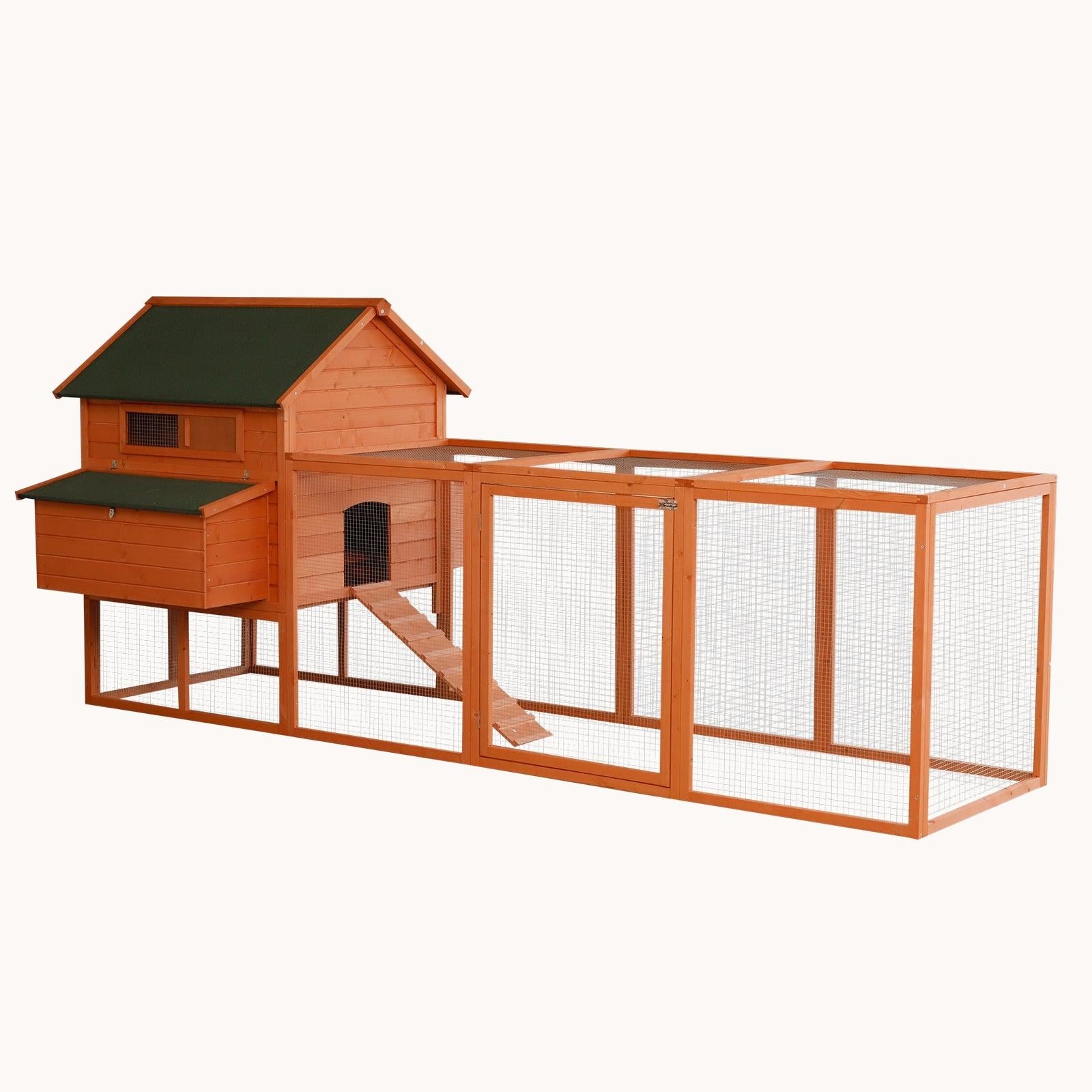 137" Large Wooden Coop with 2 Nesting Boxes Orange