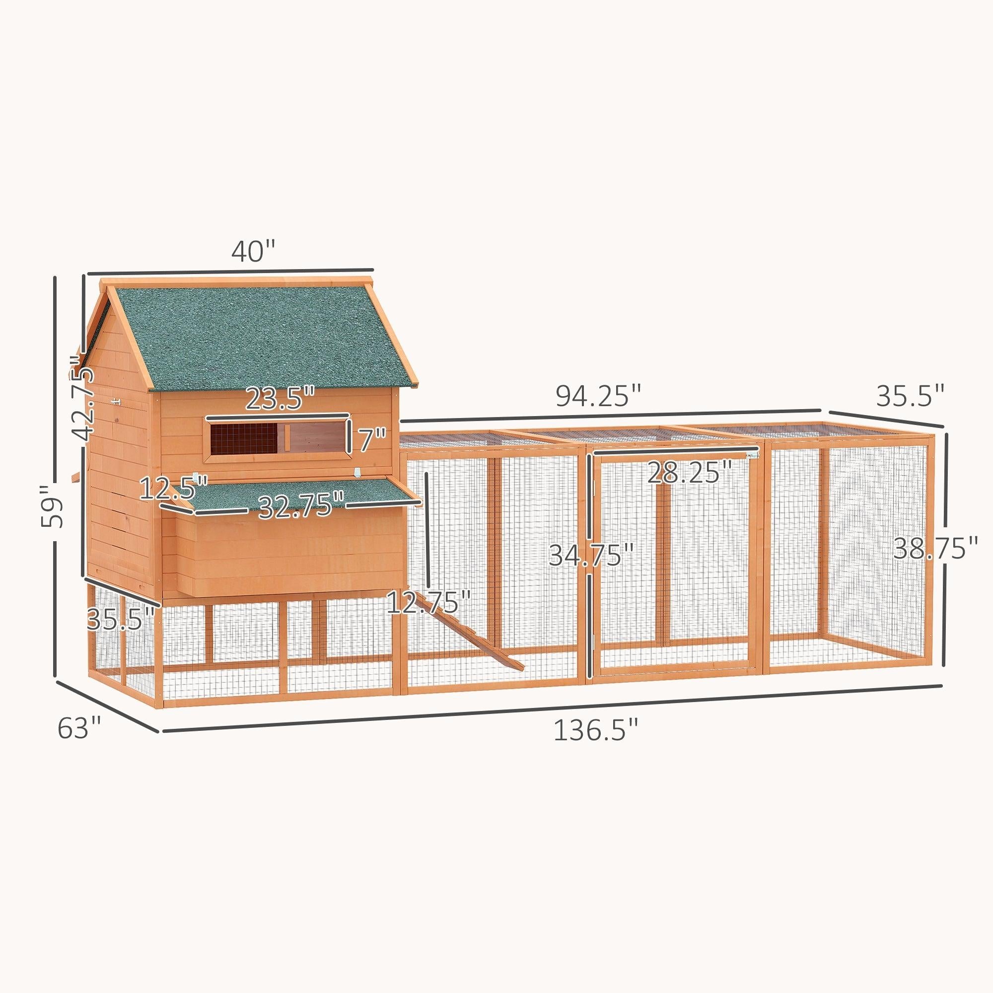 137" Large Wooden Coop with 2 Nesting Boxes Orange