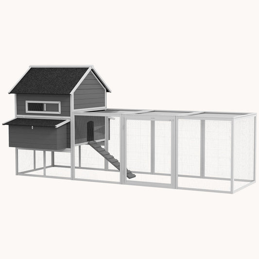 137" Large Wooden Coop for 8-10 Chickens, with Nesting Box and Run, Gray