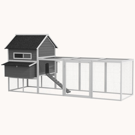 137" Large Wooden Coop for 8-10 Chickens, with Nesting Box and Run, Gray