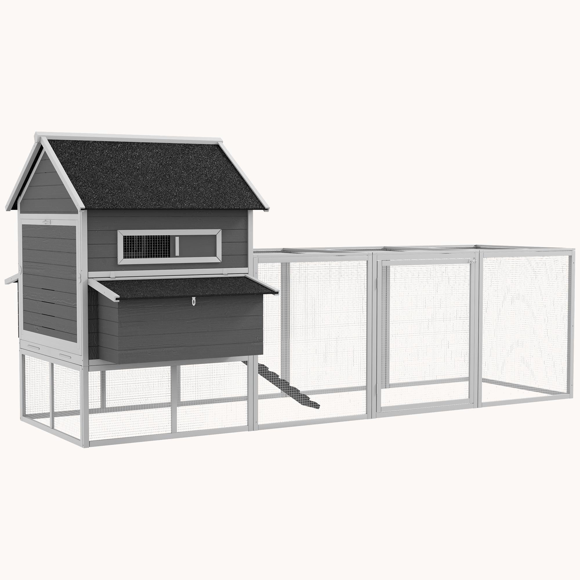 137" Large Wooden Coop for 8-10 Chickens, with Nesting Box and Run, Gray