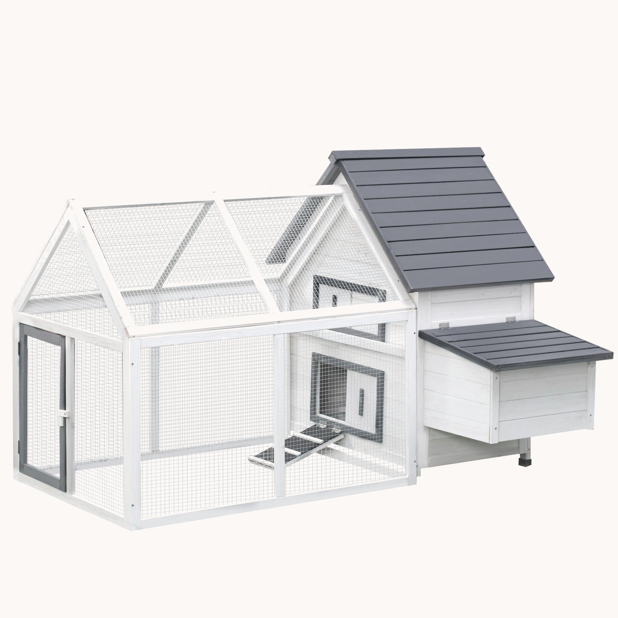 65" Backyard Chicken Coop with Detachable Run, Nesting Box, Roosting Bars, Gray