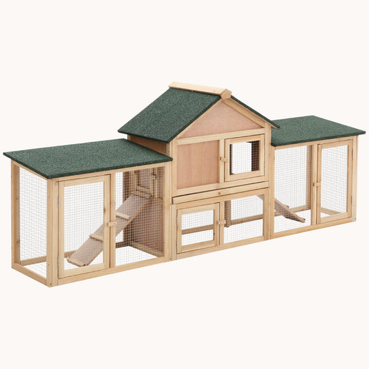 83" Outdoor Rabbit Hutch with Double Runs & Weatherproof Roof, Natural Wood