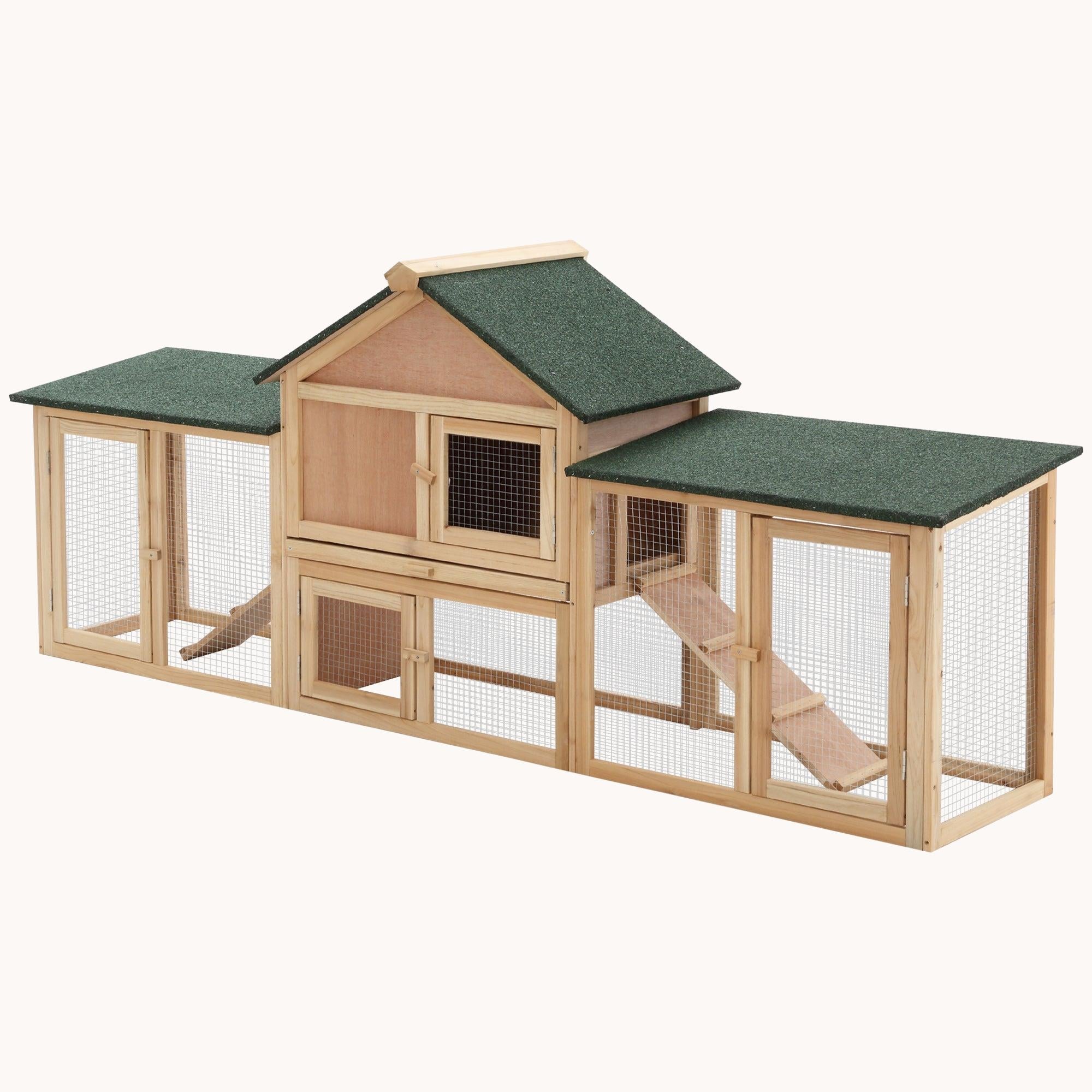 83" Outdoor Rabbit Hutch with Double Runs & Weatherproof Roof, Natural Wood