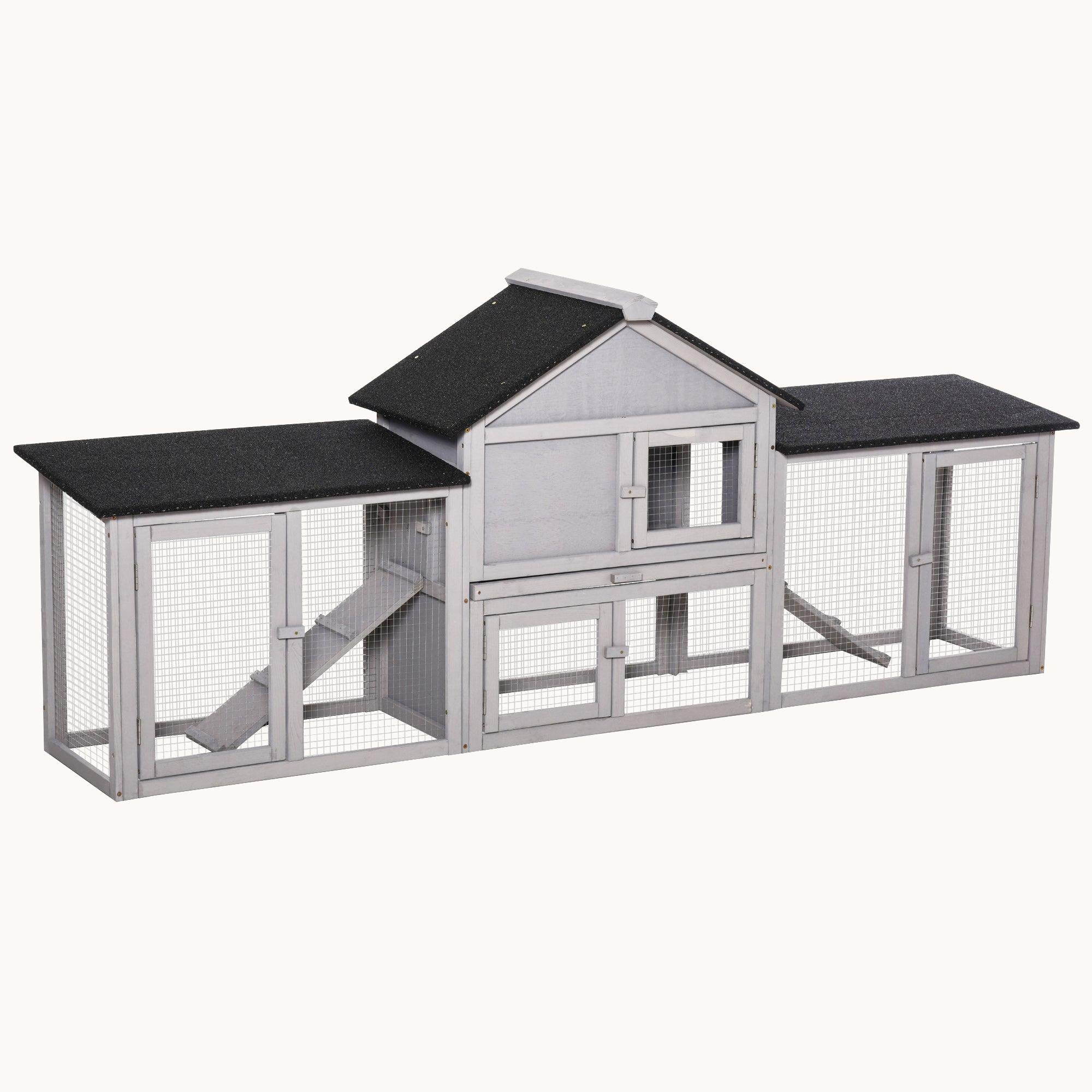 83" Outdoor Rabbit Hutch with Double Runs & Weatherproof Roof, Gray