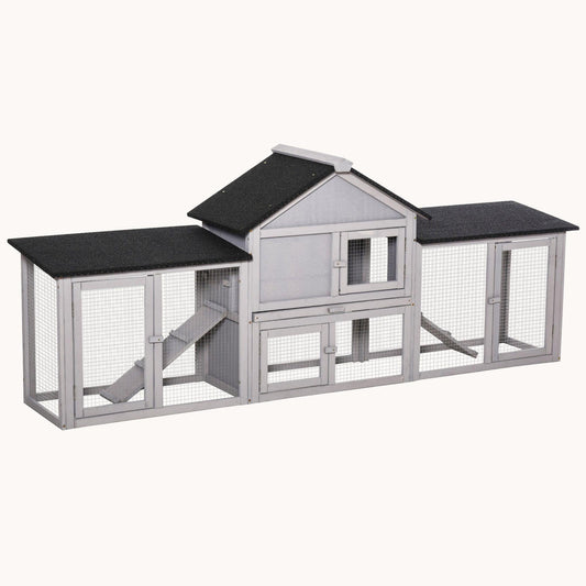 83" Outdoor Rabbit Hutch with Double Runs & Weatherproof Roof, Gray