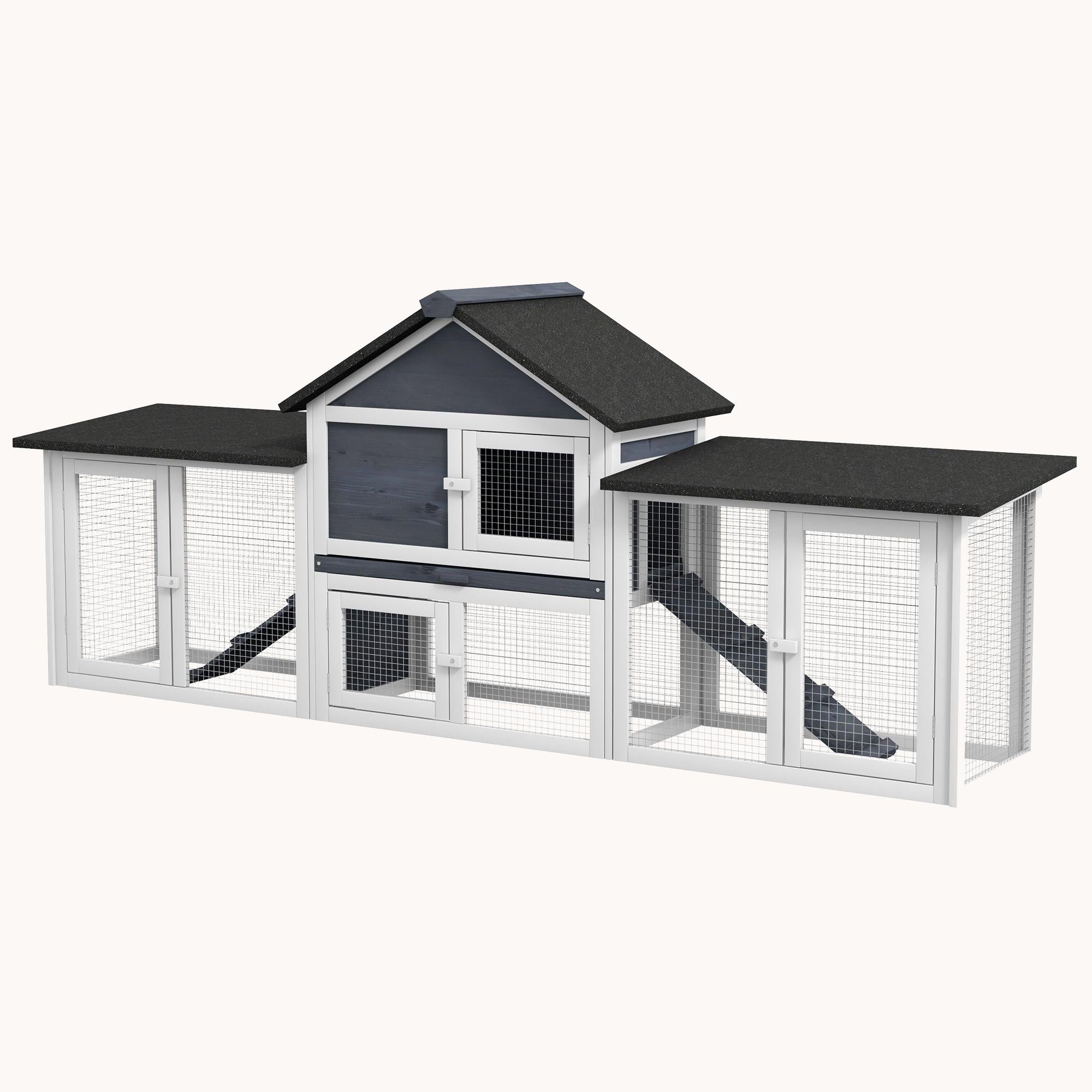 83" Outdoor Rabbit Hutch with Double Runs & Weatherproof Roof, Dark Gray