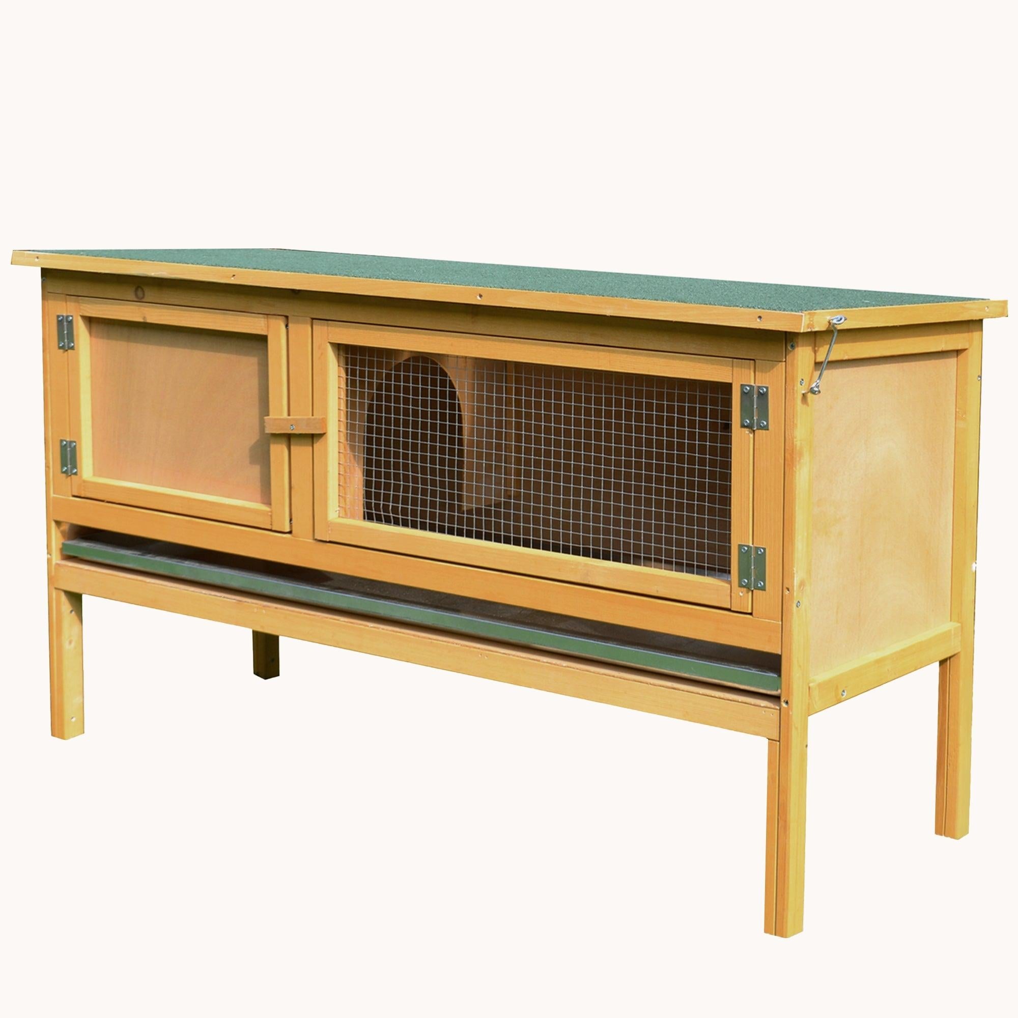 Fir Wood Rabbit Hutch with Openable Waterproof Roof & Leakproof Tray