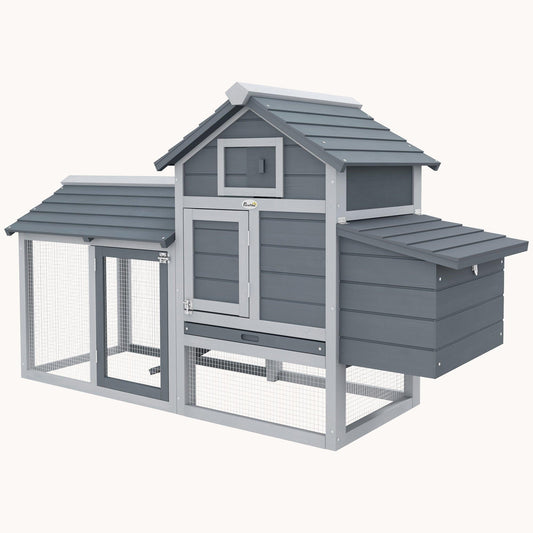 59" Compact Wooden Poultry House with 2 Doors & Nesting Box Gray
