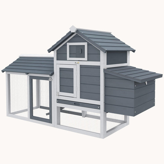 59" Compact Wooden Poultry House, Outdoor with 2 Doors, Nesting Box, White