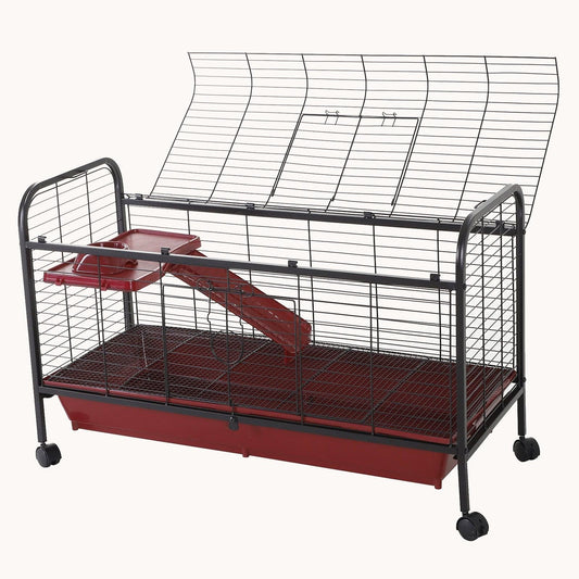 41" Small Animal Cage with Feeder, Wheels, Ramp, Platform