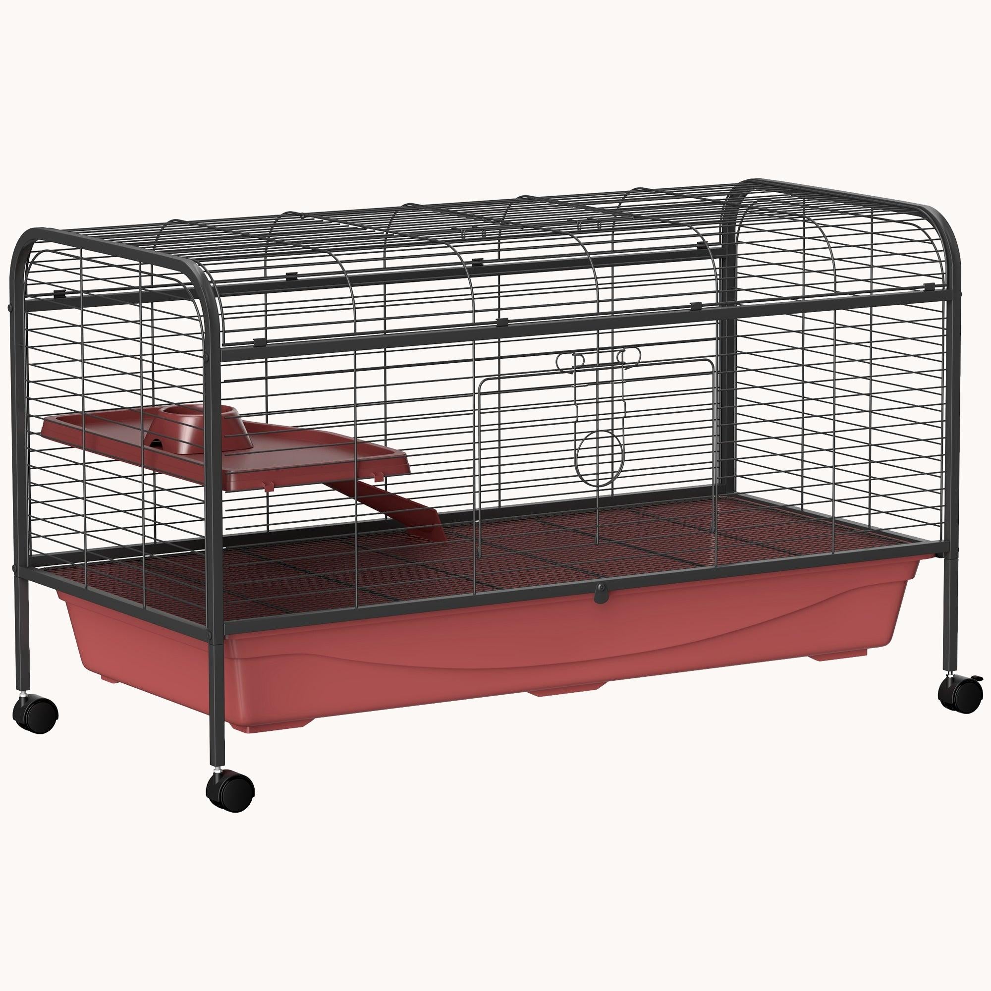 48" Small Animal Cage & Rabbit Hutch with Feeder, Wheels, Ramp, Platform