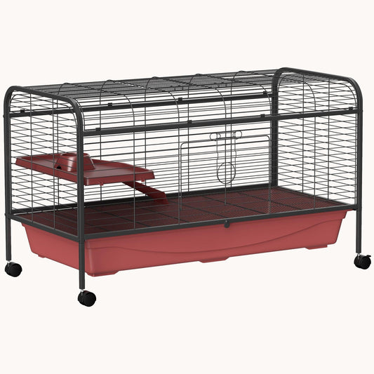 48" Small Animal Cage & Rabbit Hutch with Feeder, Wheels, Ramp, Platform