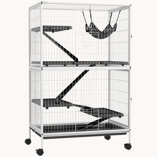 50" 5-Tier Small Animal Cage with 4 Doors & Removable Tray Light Gray