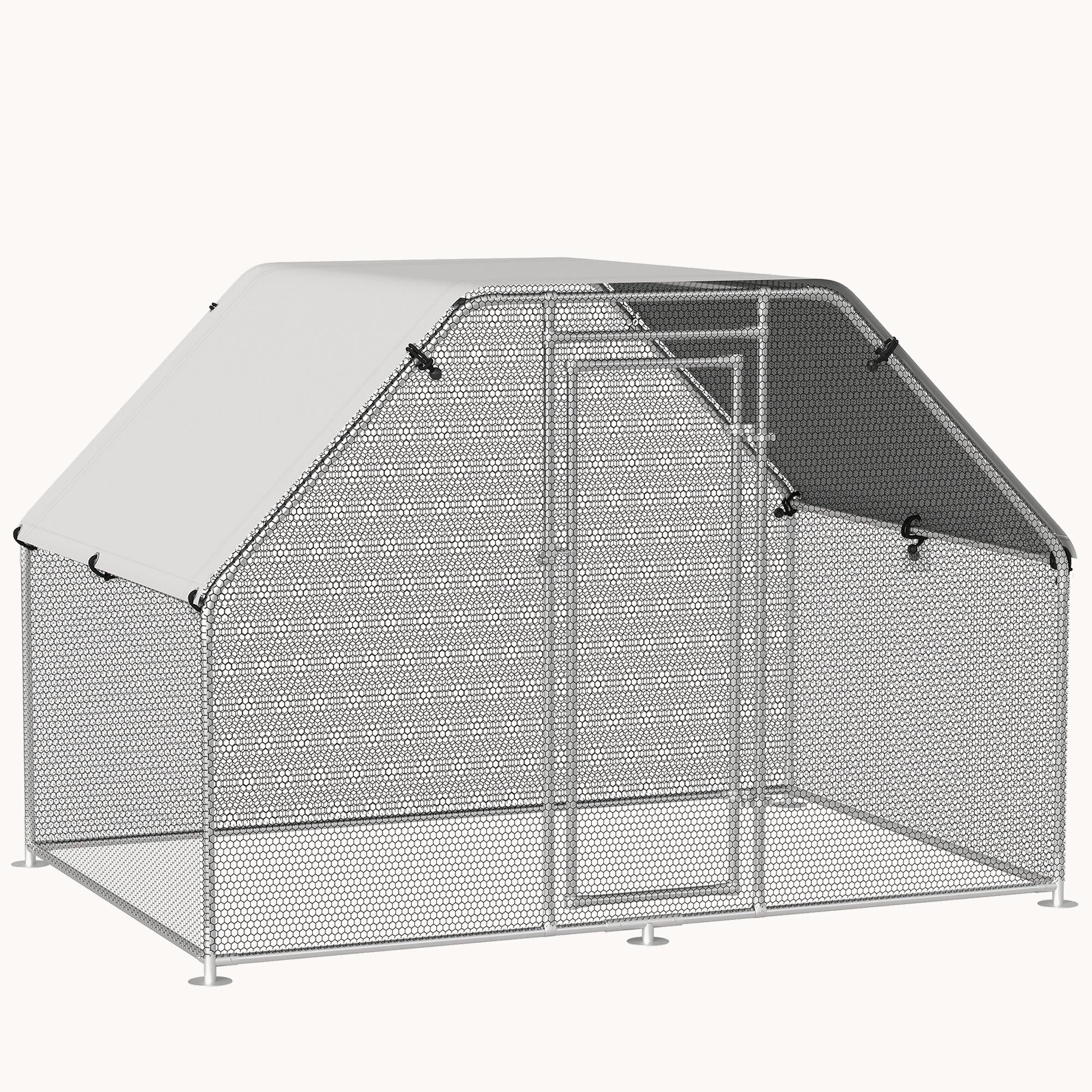 9' x 6' x 6.5' Metal Walk-in Chicken Coop with Waterproof and Anti-UV Cover, Flat-Shaped