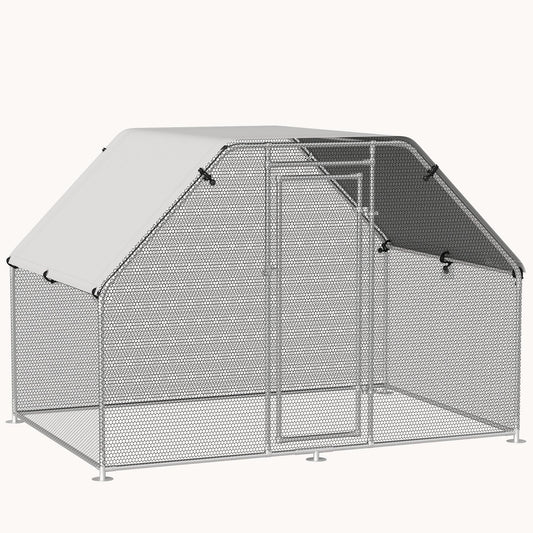 9' x 6' x 6.5' Metal Walk-in Chicken Coop with Waterproof and Anti-UV Cover, Flat-Shaped