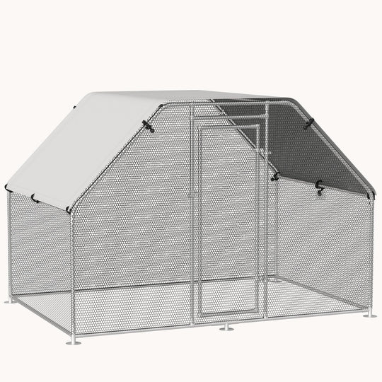 9' x 6' x 6.5' Metal Walk-in Chicken Coop with Waterproof and Anti-UV Cover, Flat-Shaped