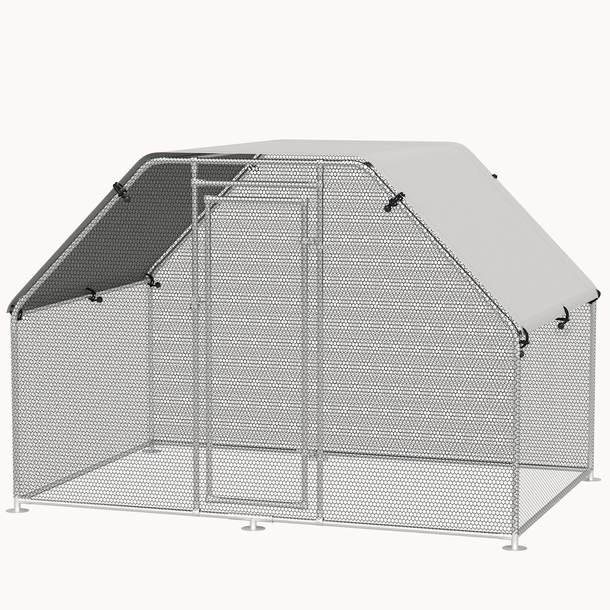 9' x 6' x 6.5' Metal Walk-in Chicken Coop with Waterproof and Anti-UV Cover, Flat-Shaped