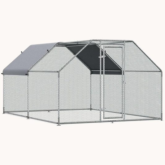 9' x 12' x 6.5' Metal Walk-in Chicken Coop with Waterproof and Anti-UV Cover, Flat-Shaped