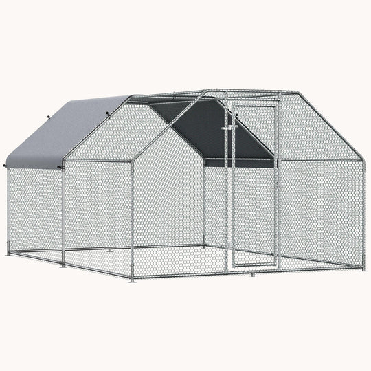 9' x 12' x 6.5' Metal Walk-in Chicken Coop with Waterproof and Anti-UV Cover, Flat-Shaped