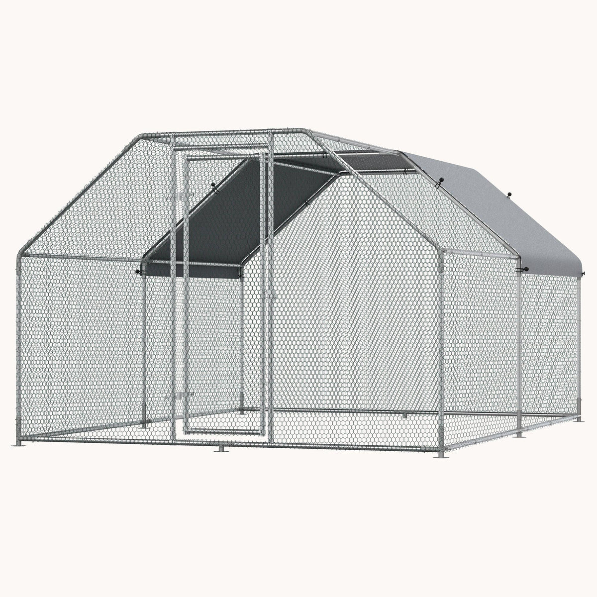 9' x 12' x 6.5' Metal Walk-in Chicken Coop with Waterproof and Anti-UV Cover, Flat-Shaped