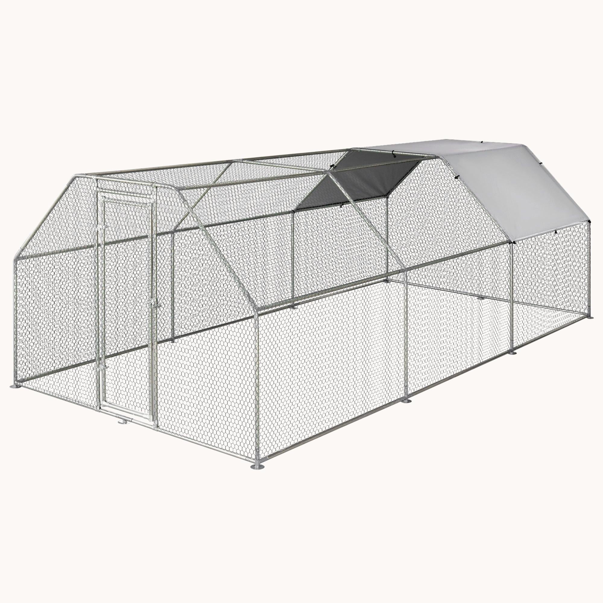 9' x 18.5' x 6.5' Metal Walk-in Chicken Coop with Waterproof and Anti-UV Cover, Flat-Shaped