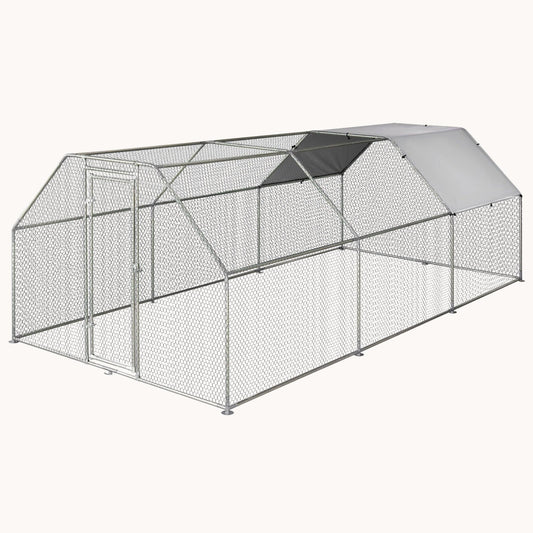 9' x 18.5' x 6.5' Metal Walk-in Chicken Coop with Waterproof and Anti-UV Cover, Flat-Shaped