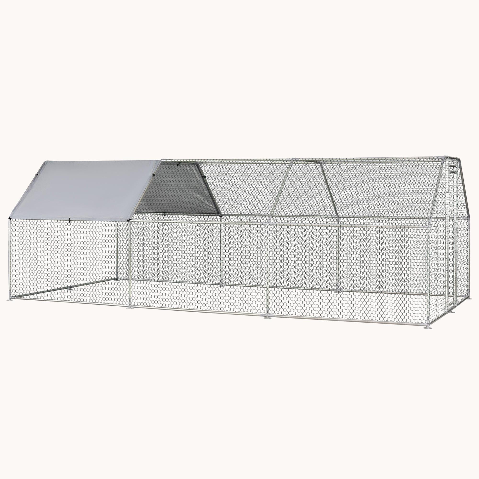 9' x 18.5' x 6.5' Metal Walk-in Chicken Coop with Waterproof and Anti-UV Cover, Flat-Shaped