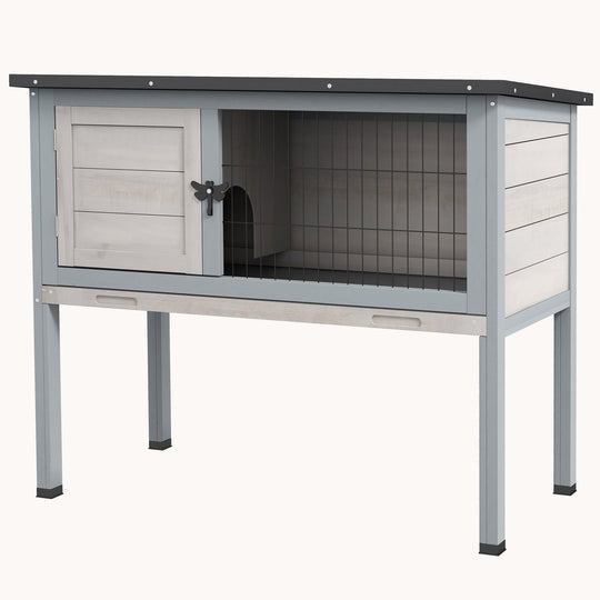 Elevated Wooden Rabbit Hutch with Removable Tray Gray