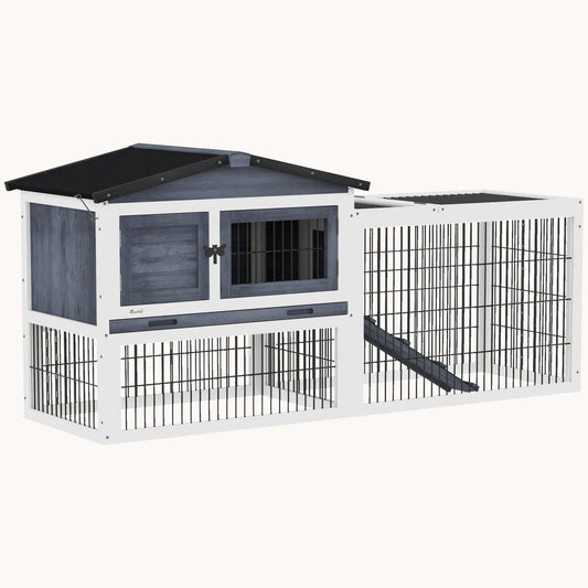 59" Outdoor 2-Level Rabbit Hutch with Weatherproof Roof, Removable Tray, Ramp - Dark Gray