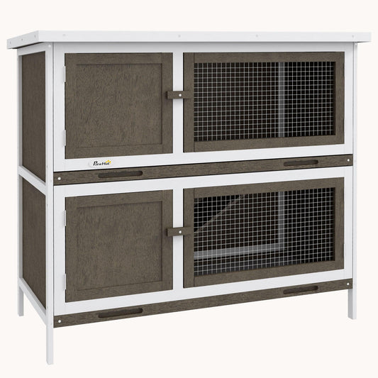 Wooden Rabbit Hutch with Ramp, Removable Tray & Weatherproof Roof, Brown