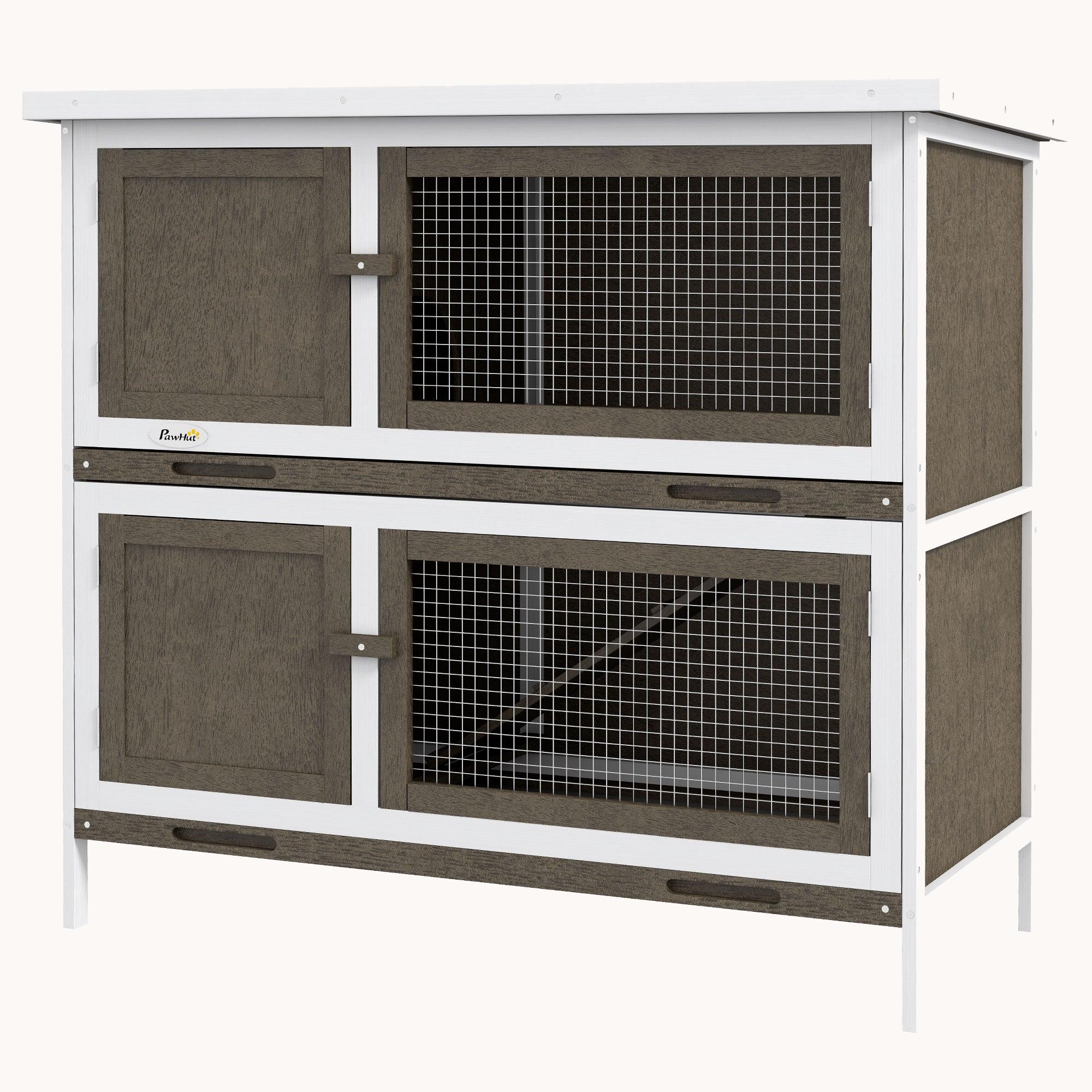 Wooden Rabbit Hutch with Ramp, Removable Tray & Weatherproof Roof, Brown