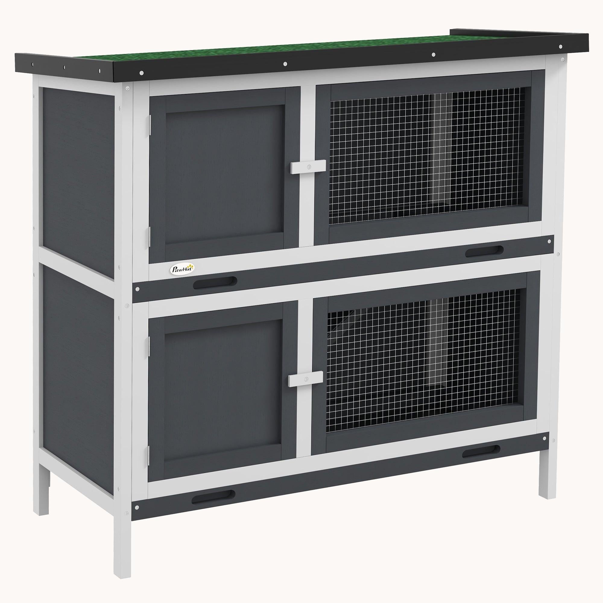 Dual-Compartment Indoor/Outdoor Waterproof Rabbit Hutch Gray