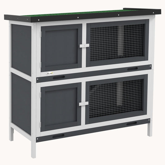 Dual-Compartment Indoor/Outdoor Waterproof Rabbit Hutch Gray
