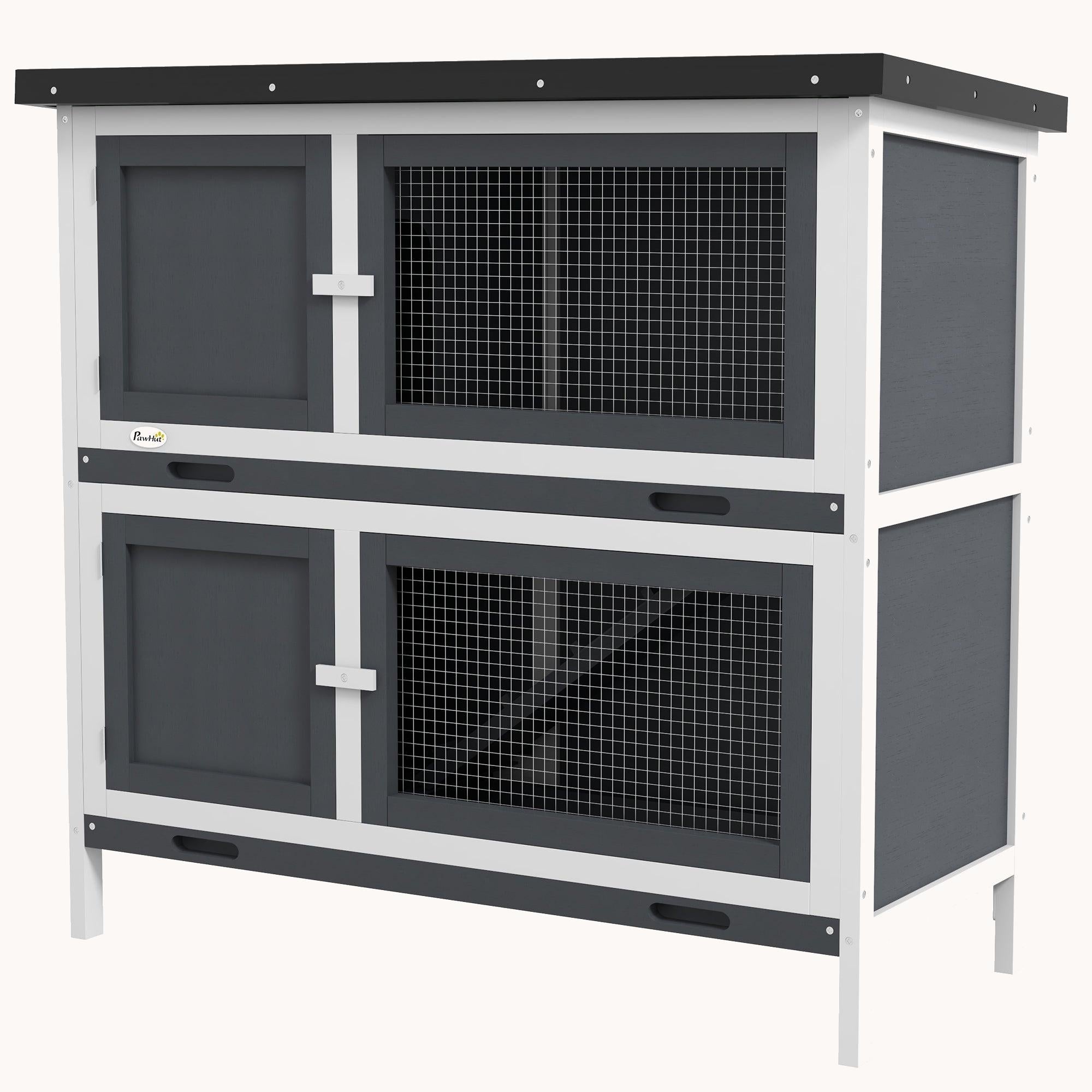 Dual-Compartment Indoor/Outdoor Waterproof Rabbit Hutch Gray