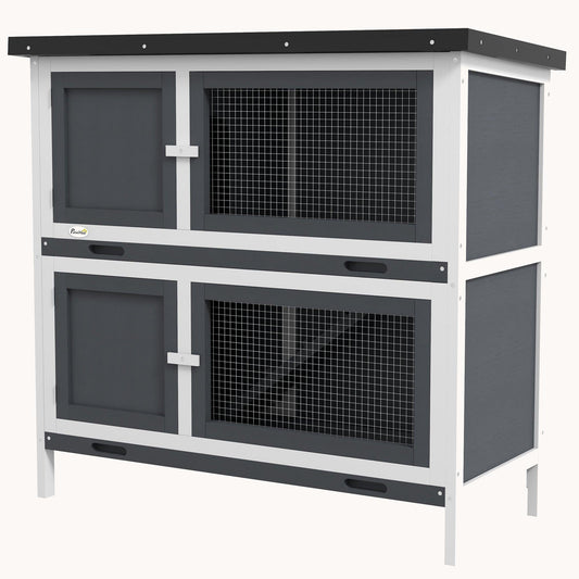 Dual-Compartment Indoor/Outdoor Waterproof Rabbit Hutch Gray