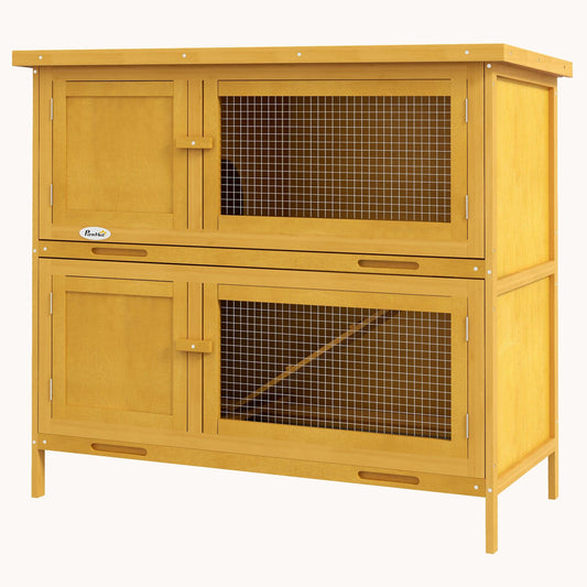 Dual-Haven Outdoor & Indoor Rabbit Hutch with Shade & Shelter Yellow