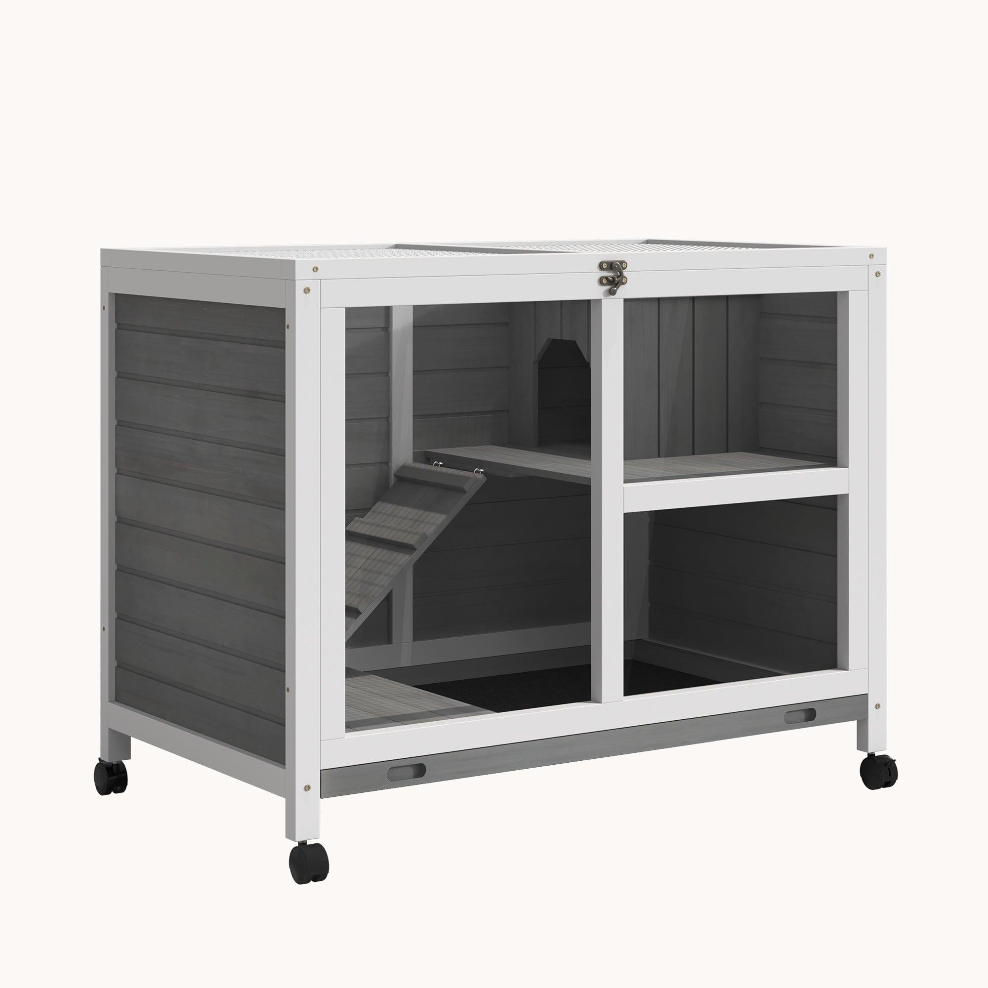 Small Rabbit Cage with Wheels, Desk, Side Table, Waterproof, Gray