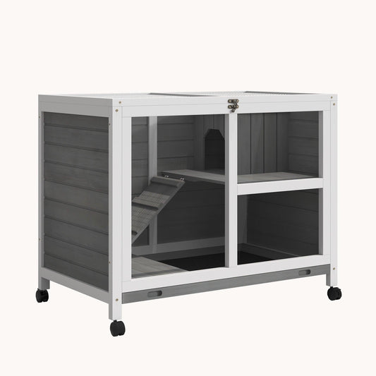 Small Rabbit Cage with Wheels, Desk, Side Table, Waterproof, Gray