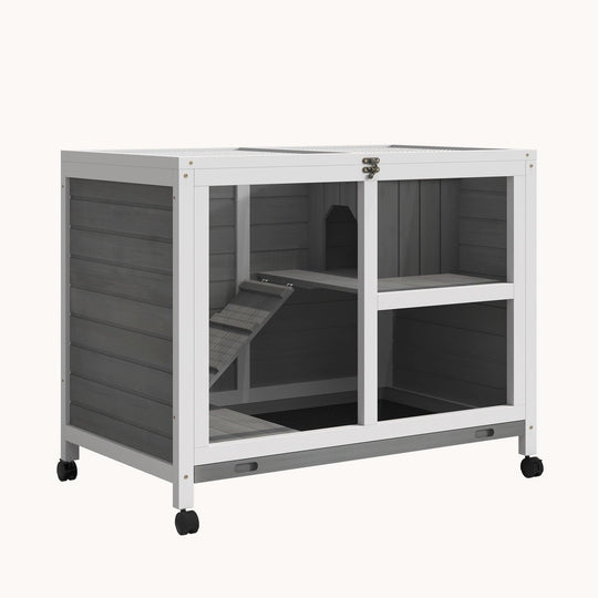Small Rabbit Cage with Wheels, Desk, Side Table, Waterproof, Gray