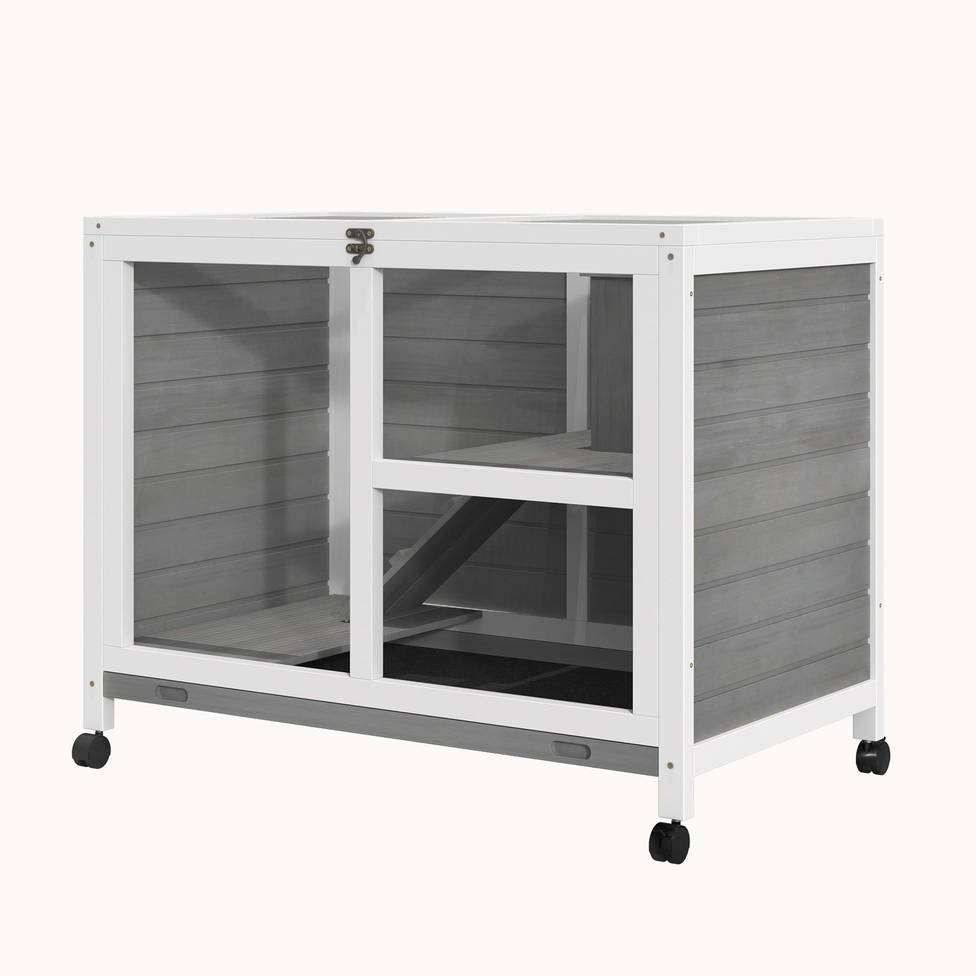 Small Rabbit Cage with Wheels, Desk, Side Table, Waterproof, Gray