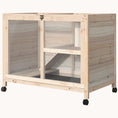 Load image into Gallery viewer, Small Wooden Rabbit Hutch with Wheels, Waterproof, Natural
